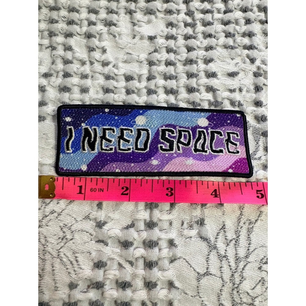 I Need Space Galaxy Embroidered‎ Iron On Patch Purple Blue Nebula Rectangle 4 in